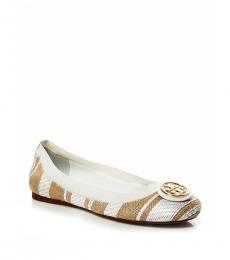 Tory Burch Oatmeal White Caroline Ballet Flats