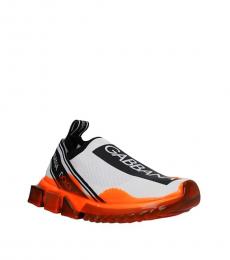 Dolce & Gabbana White Fluo Orange Logo Sneakers