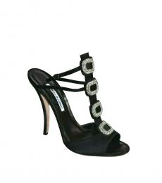 Black Satin Jeweled Heels