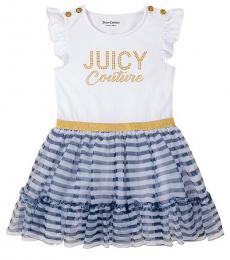 Juicy Couture Little Girls White Blue Striped Button Accent Dress