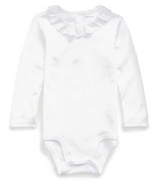 Ralph Lauren Baby Girls White Eyelet-Trim Interlock Bodysuit