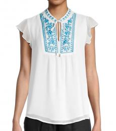 White Embroidered Crinkle Blouse