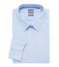Armani Collezioni Light Blue Slim-Fit Striped Dress Shirt