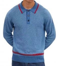 Coach Blue Knit Long Sleeve Polo