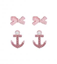 Betsey Johnson Pink Anchor And Bow Earring Set