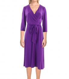 Ralph Lauren Purple V-Neck Belted Midi Dress