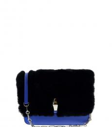 Cavalli Class Blue Fur Medium Shoulder Bag