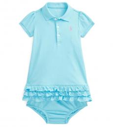 Ralph Lauren Baby Girls Turquoise Ruffled Dress