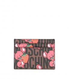Moschino Brown Pink Signature Card Holder