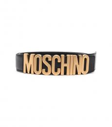 Moschino Black Gold Logo Buckle Belt