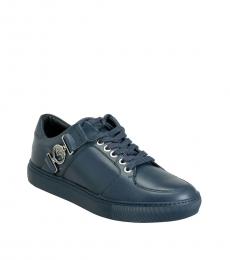 Versace Collection Blue Side Logo Buckle Sneakers