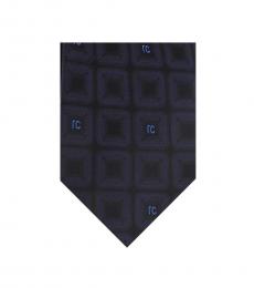 Roberto Cavalli Navy Blue Geometric Square Tie