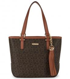 Calvin Klein Dark Brown Signature Print Large Tote