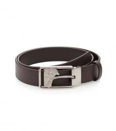 Versace Collection Dark Brown Textured Logo Belt