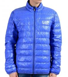 Blue Full Zip Hooded Light Parka Jacket