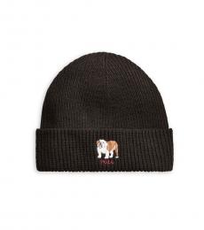 Ralph Lauren Charcoal Bulldog Rib-Knit Beanie
