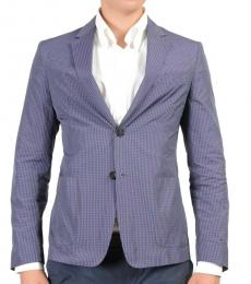 Blue Checkered Two Buttons Blazer
