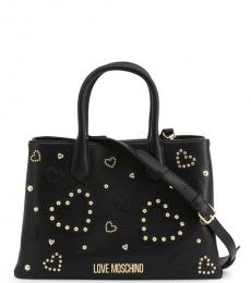 Love Moschino Black Studded Heart Large Satchel