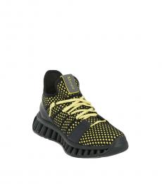 Black Yellow Fabric Sock Sneakers