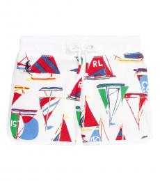 Ralph Lauren Little Girls White Sailboat-Print Shorts