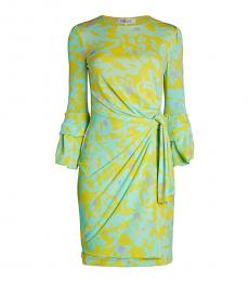 Diane Von Furstenberg Light Green Print Side-Knot Sheath Dress