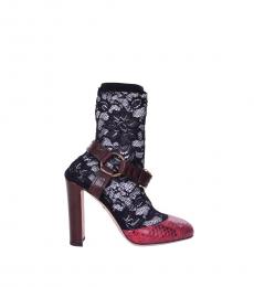 Red Lace Sock Snake Print Heels