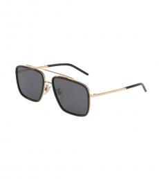 Dolce & Gabbana Black Gold Rectangular Sunglasses