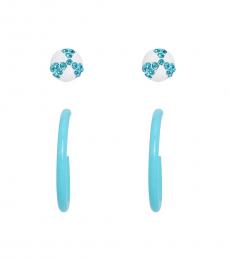 Betsey Johnson Blue Stud And Hoop Earrings Set