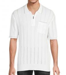 Karl Lagerfeld White Ribbed Zip Polo