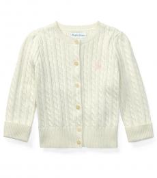 Baby Girls White Cable-Knit Cardigan