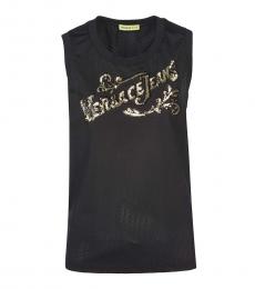 Versace Jeans Black Round Neck Couture Logo Top