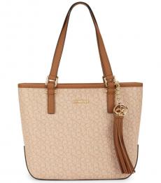 Calvin Klein Honeywheat Signature Print Large Tote