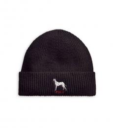 Ralph Lauren Black Embroidered Rib-Knit Beanie