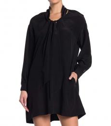 Diane Von Furstenberg Black Neck Tie Silk Shift Dress