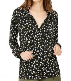 Michael Kors Multi color Floral-Print Shirred Tie-Neck Top