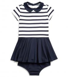Ralph Lauren Baby Girls Navy/Cream Two-Tone Ponte Dress