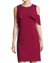 Karl Lagerfeld Maroon Sleeveless Crepe Sheath Dress
