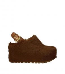 Brown Fur Platform Sandals