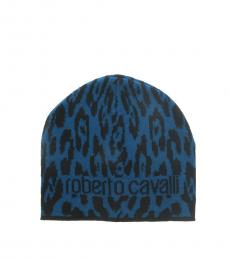 Roberto Cavalli Black-Aquamarine Jaguar Beanie