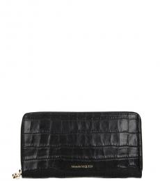 Alexander McQueen Black Zip Around Textured Wallet