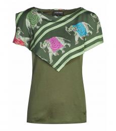 Emporio Armani Green Playful Elephant Print Top