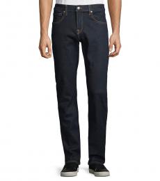 Navy Blue Textured Straight-Fit Jeans