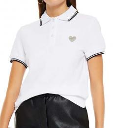 Love Moschino White Appliqued Pique Polo Shirt
