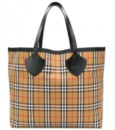Beige Checked Large Tote