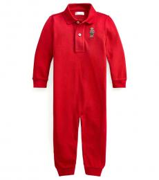 Ralph Lauren Baby Boys Madison Red Polo Bear Polo Coverall