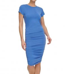 DKNY Light Blue Crewneck Ruched Dress