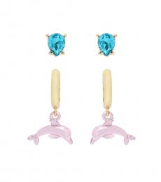 Betsey Johnson Multicolor Dolphin Charm And Stud Earrings Set