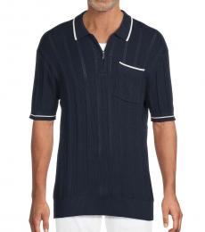 Karl Lagerfeld Navy Blue Ribbed Zip Polo
