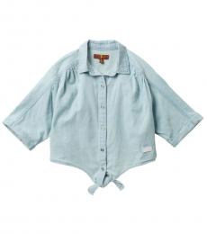 7 For All Mankind Little Girls Soft Blue The Front Tie Raglan Sleeve Top