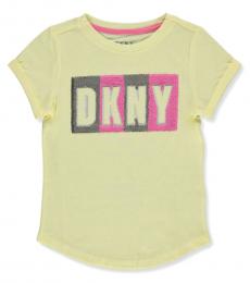 DKNY Little Girls Yellow Flip Sequin Logo T-Shirt